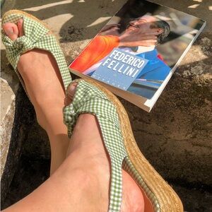 Rouje Estelle Wedges in Green Gingham in size 38